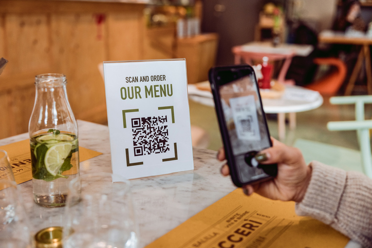 QR code Sign to scan for a menu at a restaurant