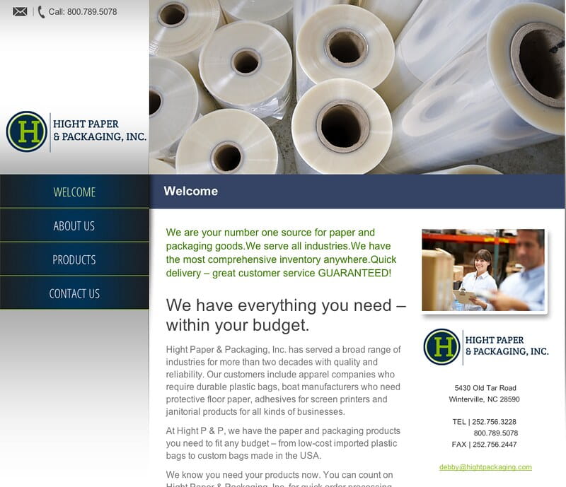 Website for paper and packaging company